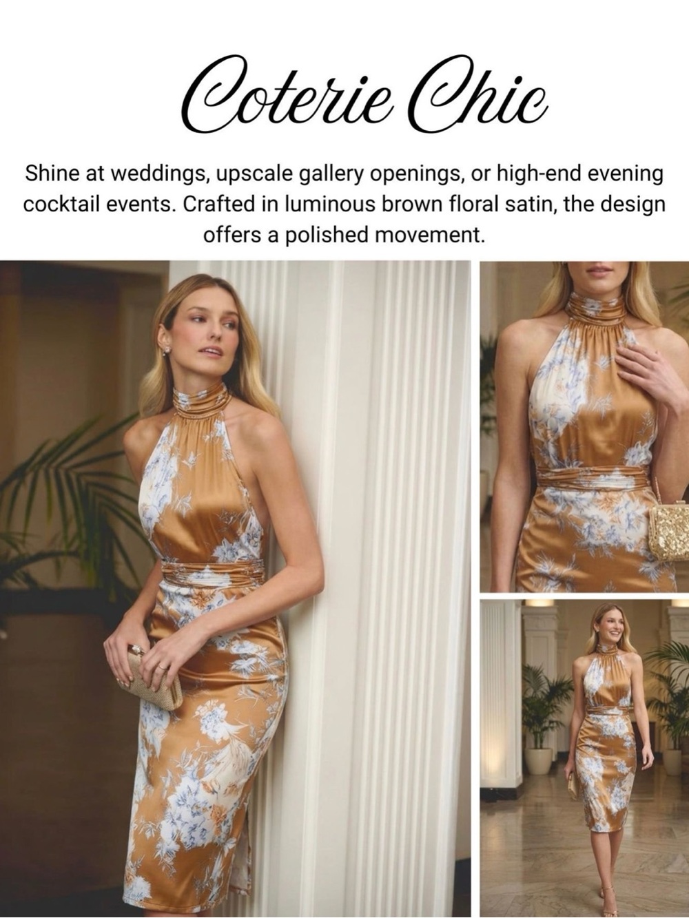 Halter Floral Satin Midi Dress in Rust #395 - Picture 8 of 10
